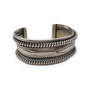 Tahe Navajo Spiral Rope Stamped Thick Sterling Silver Cuff Bracelet 1" Wide
